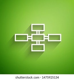 White line Business hierarchy organogram chart infographics icon isolated on green background. Corporate organizational structure graphic elements.  Vector Illustration