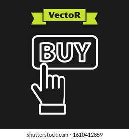 White line Buy button icon isolated on black background.  Vector Illustration