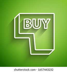 White line Buy button icon isolated on green background.  Vector Illustration