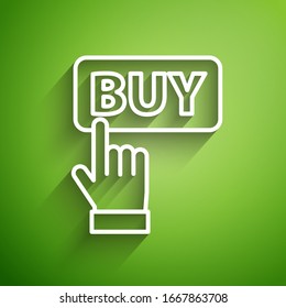 White line Buy button icon isolated on green background.  Vector Illustration