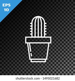 White line Cactus and succulent in pot icon isolated on transparent dark background. Plant growing in a pot. Potted plant sign.  Vector Illustration
