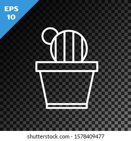 White line Cactus and succulent in pot icon isolated on transparent dark background. Plant growing in a pot. Potted plant sign.  Vector Illustration