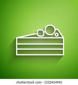White line Cake icon isolated on green background. Happy Birthday.  Vector Illustration