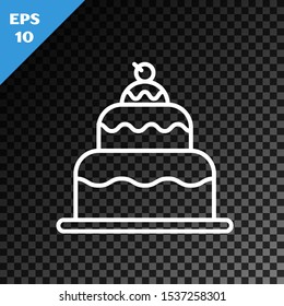 White line Cake icon isolated on transparent dark background. Happy Birthday.  Vector Illustration