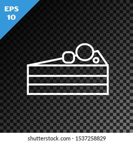 White line Cake icon isolated on transparent dark background. Happy Birthday.  Vector Illustration