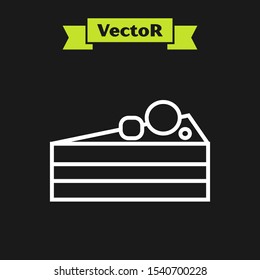 White line Cake icon isolated on black background. Happy Birthday.  Vector Illustration