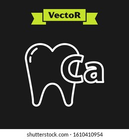White line Calcium for tooth icon isolated on black background. Tooth symbol for dentistry clinic or dentist medical center.  Vector Illustration