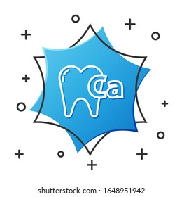 White line Calcium for tooth icon isolated on white background. Tooth symbol for dentistry clinic or dentist medical center. Blue hexagon button. Vector Illustration