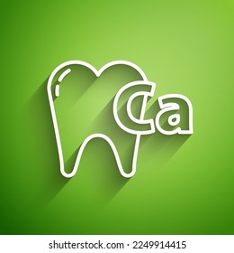 White line Calcium for tooth icon isolated on green background. Tooth symbol for dentistry clinic or dentist medical center.  Vector Illustration