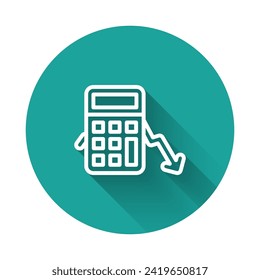 White line Calculation of expenses icon isolated with long shadow background. Green circle button. Vector