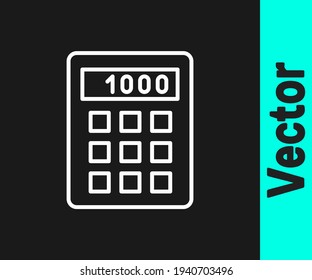 White line Calculator icon isolated on black background. Accounting symbol. Business calculations mathematics education and finance.  Vector