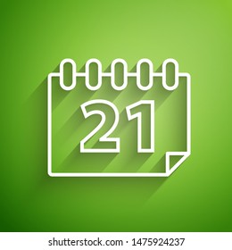 White line Calendar icon isolated on green background. Event reminder symbol.  Vector Illustration