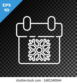 White line Calendar icon isolated on transparent dark background. Event reminder symbol. Merry Christmas and Happy New Year.  Vector Illustration