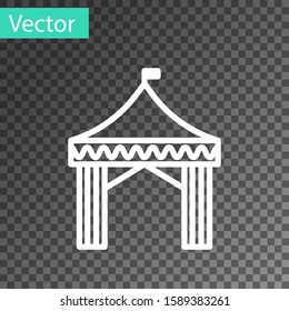 White line Camping tent icon isolated on transparent background. Carnival camping tent. Amusement park.  Vector Illustration