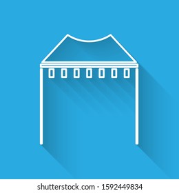 White line Camping tent icon isolated with long shadow. Carnival camping tent. Amusement park.  Vector Illustration
