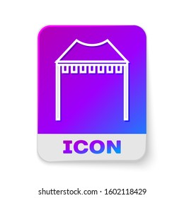 White line Camping tent icon isolated on white background. Carnival camping tent. Amusement park. Rectangle color button. Vector Illustration