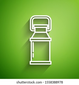 White line Can container for milk icon isolated on green background.  Vector Illustration