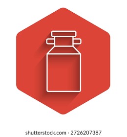 Linha branca Pode contêiner para o ícone de leite isolado com sombra longa. Botão hexágono vermelho. Vetor