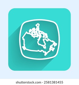 White line Canada map icon isolated with long shadow background. Green square button. Vector
