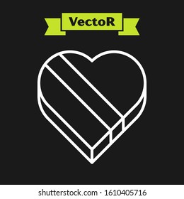 White line Candy in heart shaped box icon isolated on black background. Valentines Day.  Vector Illustration