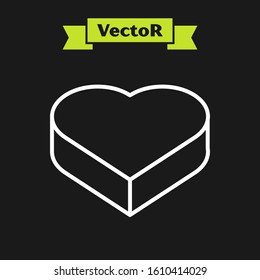 White line Candy in heart shaped box and bow icon isolated on black background. Valentines Day.  Vector Illustration