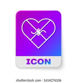 White line Candy in heart shaped box and bow icon isolated on white background. Valentines Day. Rectangle color button. Vector Illustration