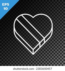 White line Candy in heart shaped box icon isolated on transparent dark background. Valentines Day.  Vector Illustration
