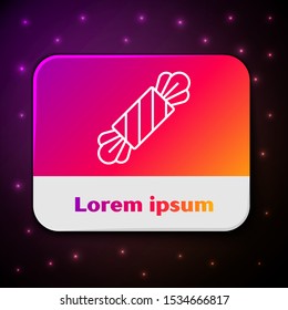 White line Candy icon isolated on black background. Happy Halloween party. Rectangle color button. Vector Illustration