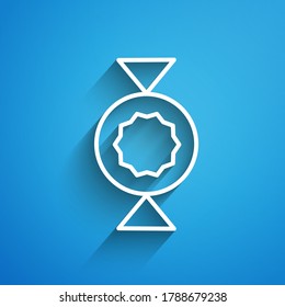 White line Candy icon isolated on blue background. Long shadow. Vector