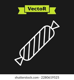 Icono de Candy de línea blanca aislado en fondo negro.  Vector
