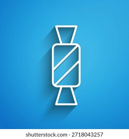Weiße Linie Candy-Symbol einzeln auf blauem Hintergrund. Langer Schatten. Vektorgrafik