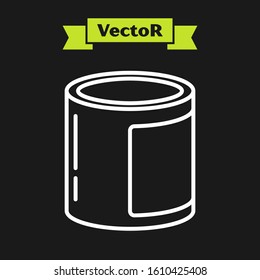 White line Canned food icon isolated on black background. Food for animals. Pet food can.  Vector Illustration