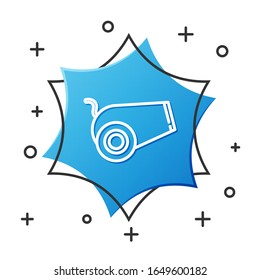 Weiße Linie Cannon Symbol einzeln auf weißem Hintergrund. Mittelalterliche Waffen. Blauer Hexagon-Knopf. Vektorillustration-Illustration