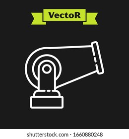 White line Cannon icon isolated on black background.  Vector Illustration