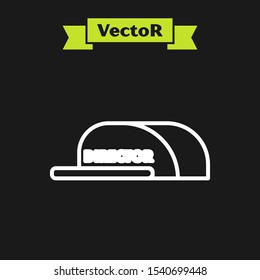 White line Cap with inscription director icon isolated on black background.  Vector Illustration