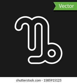 White line Capricorn zodiac sign icon isolated on black background. Astrological horoscope collection.  Vector Illustration