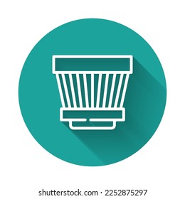 White line Car air filter icon isolated with long shadow. Automobile repair service symbol. Green circle button. Vector