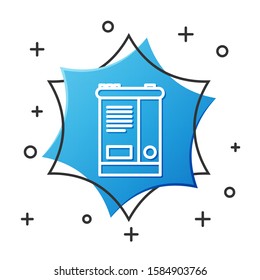 White line Car battery icon isolated on white background. Accumulator battery energy power and electricity accumulator battery. Blue hexagon button. Vector Illustration