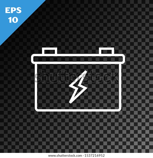 White line Car battery icon\
isolated on transparent dark background. Accumulator battery energy\
power and electricity accumulator battery.  Vector\
Illustration