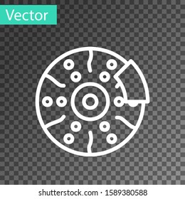 White line Car brake disk with caliper icon isolated on transparent background.  Vector Illustration