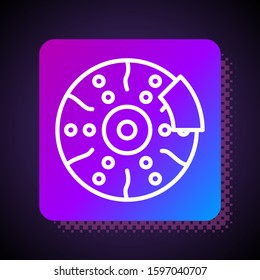 White line Car brake disk with caliper icon isolated on black background. Square color button. Vector Illustration