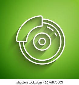 White line Car brake disk with caliper icon isolated on green background.  Vector Illustration