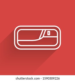White line Car door handle icon isolated with long shadow.  Vector Illustration