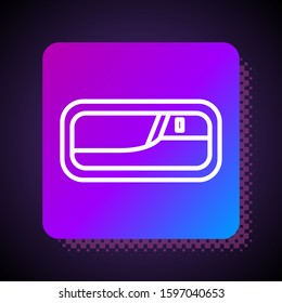 White line Car door handle icon isolated on black background. Square color button. Vector Illustration