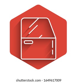 White line Car door icon isolated with long shadow background. Red hexagon button. Vector Illustration