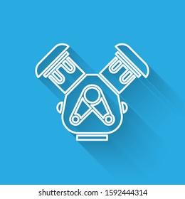 White line Car engine icon isolated with long shadow.  Vector Illustration