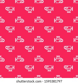White line Car engine icon isolated seamless pattern on red background.  Vector Illustration