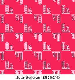 White line Car gas and brake pedals icon isolated seamless pattern on red background.  Vector Illustration