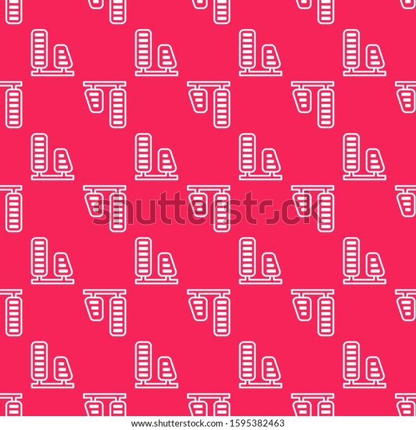 White line Car gas and\
brake pedals icon isolated seamless pattern on red background. \
Vector Illustration