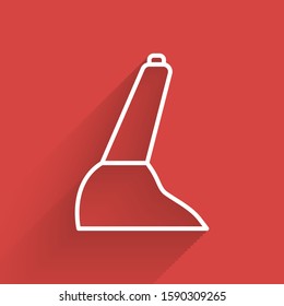 White line Car handbrake icon isolated with long shadow. Parking brake lever.  Vector Illustration
